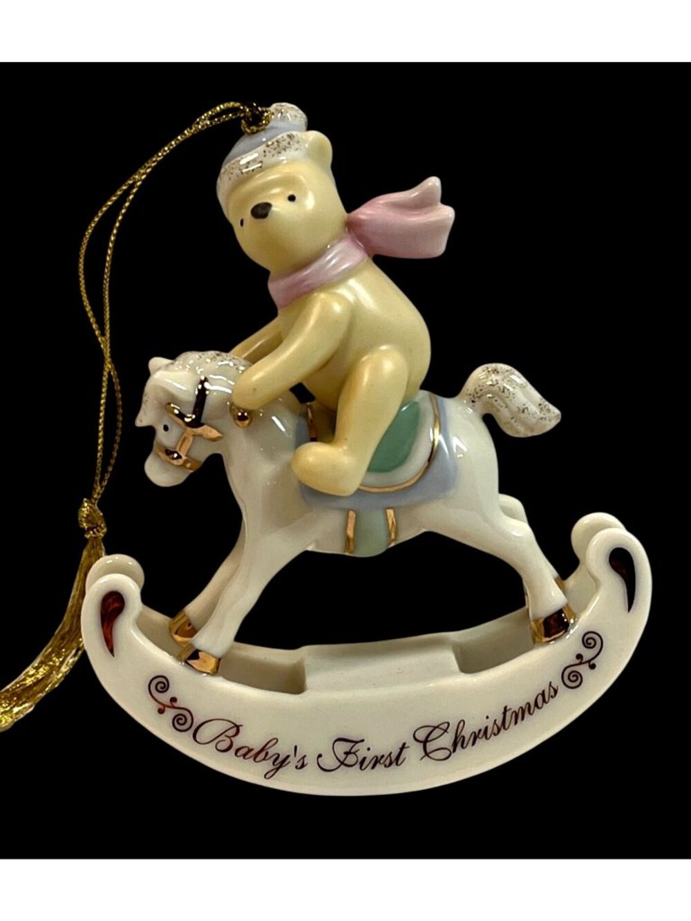 Vintage Lenox Disney Winnie the Pooh Babys First Christmas Ornament Rocking Hors